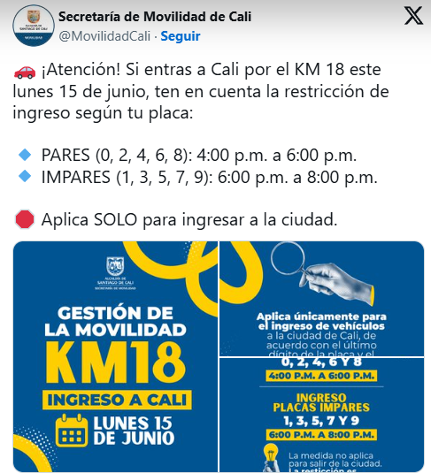 PICO Y PLACA EN EL KILÓMETRO 18